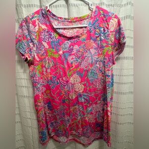 Lilly Pulitzer Pink and Blue Floral Short Sleeve Tee